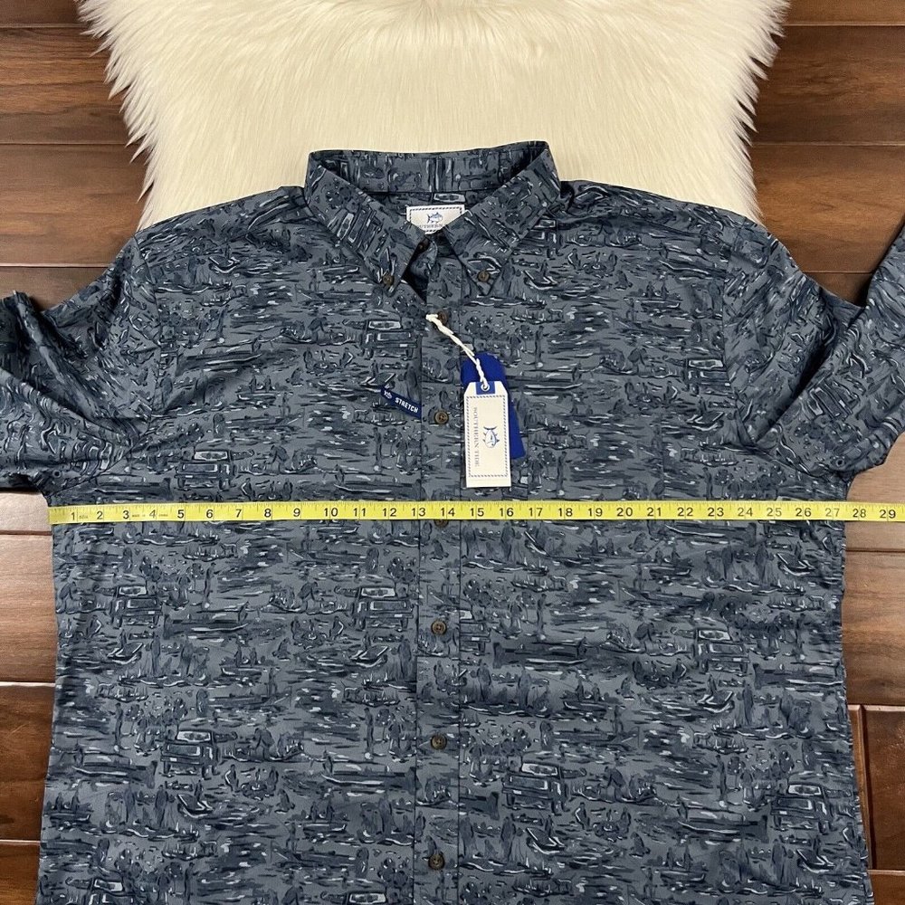 Southern Tide Blue Patterned Casual Button Down S… - image 5